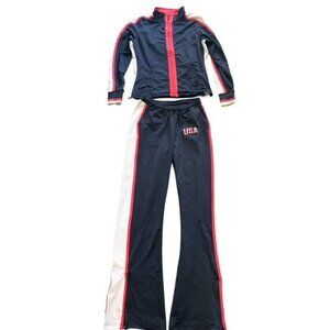 ES Sports USA Track Suit Womens Small Red White Blue Zip Jacket Pants Set